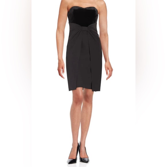 NWT AIDAN MATTOX Strapless Velvet / Crepe Bow Dress LBD Little Black Dress 0 - Picture 3 of 9